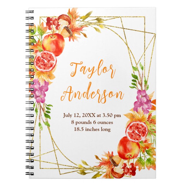 Autumn Harvest Baby Birth Stats Notebook (Front)