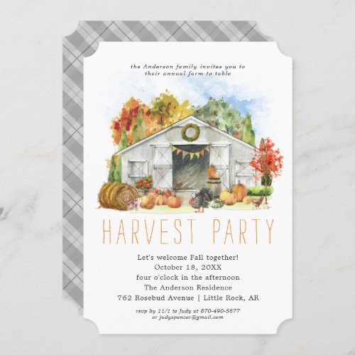Autumn Harvest Barn Thanksgiving Dinner Party Invitation