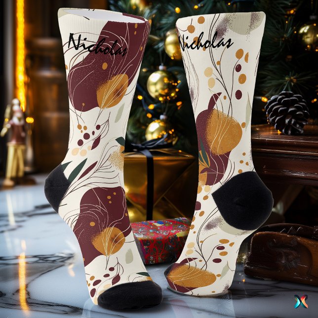 Autumn Harvest Bloom in Cream, Burgundy, & Mustard Socks (Creator Uploaded)