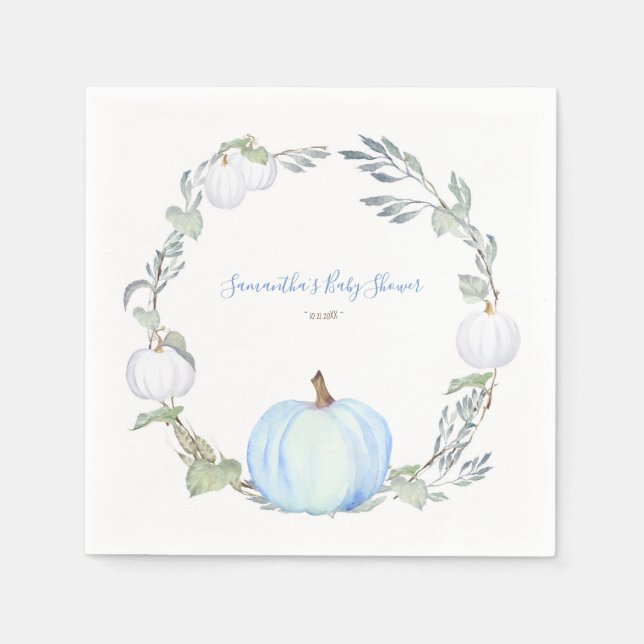Autumn Harvest Blue and White Pumpkin Napkins (Front)