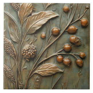 Autumn Harvest Botanical Berry Faux Relief  Ceramic Tile