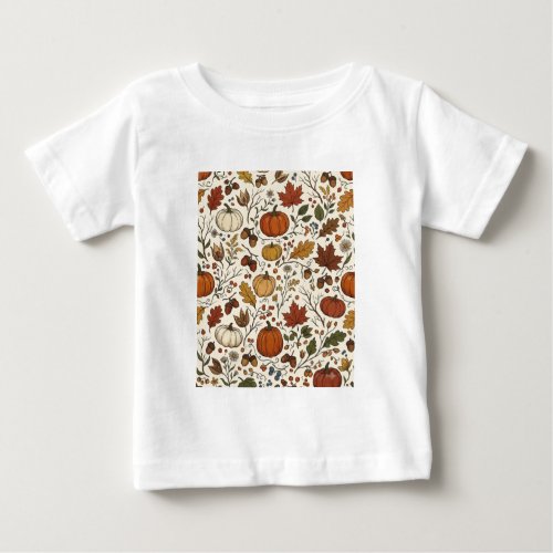 Autumn Harvest Botanical Pattern – Pumpkins,  Baby T-Shirt