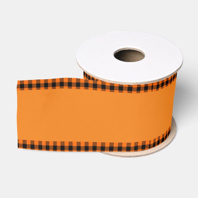 Autumn Harvest Charm - Orange with Plaid Edging Grosgrain Ribbon (Spool)