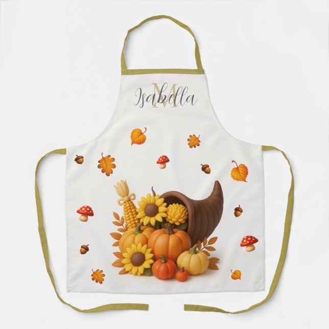 Autumn Harvest - Cornucopia Fall Autumn Apron (Front)