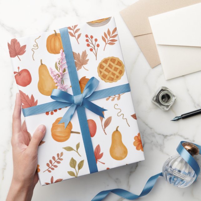 Autumn Harvest – Fall Leaves, Pumpkins & Cozy  Wrapping Paper (Gifting)