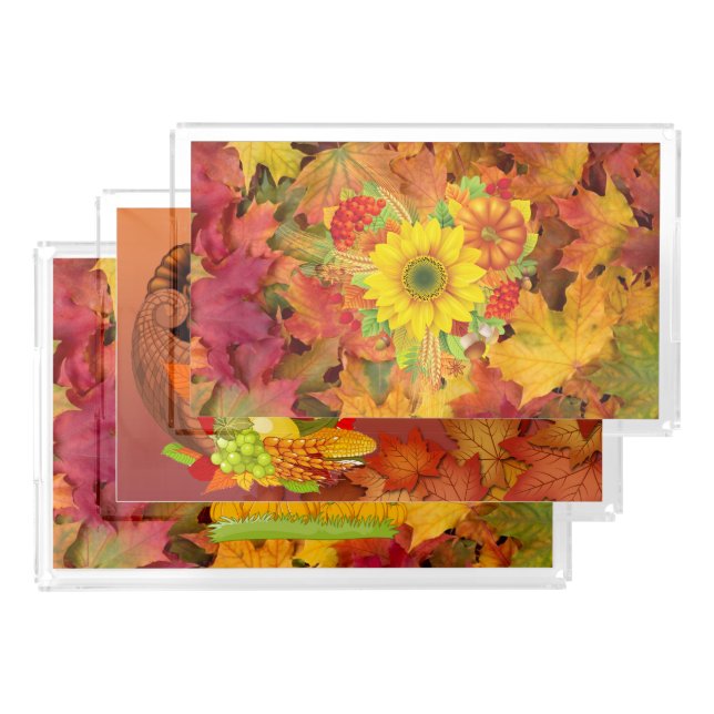 Autumn Harvest Fall Thanksgiving set 3 sz Acrylic Tray (Set)