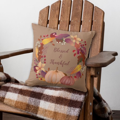 Autumn Harvest Family Blessed Throw Pillow