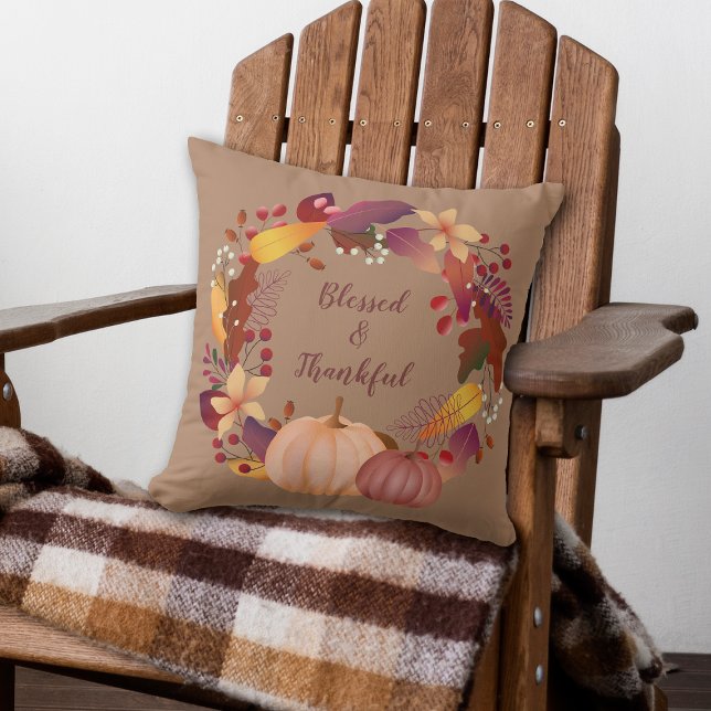 Autumn Harvest Family Blessed Throw Pillow (Creator Uploaded)