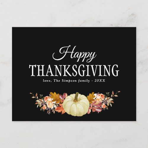 autumn harvest floral happy thanksgiving greeting holiday postcard