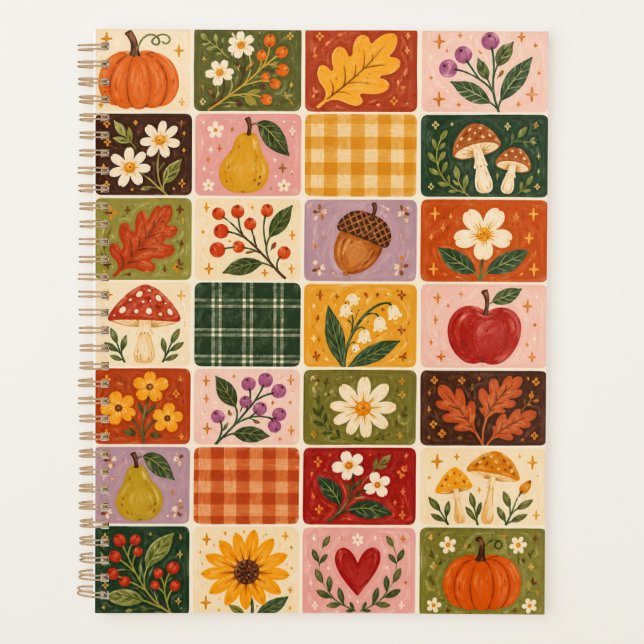 Autumn Harvest Floral Patchwork Pattern – Rustic F Planner (Front)