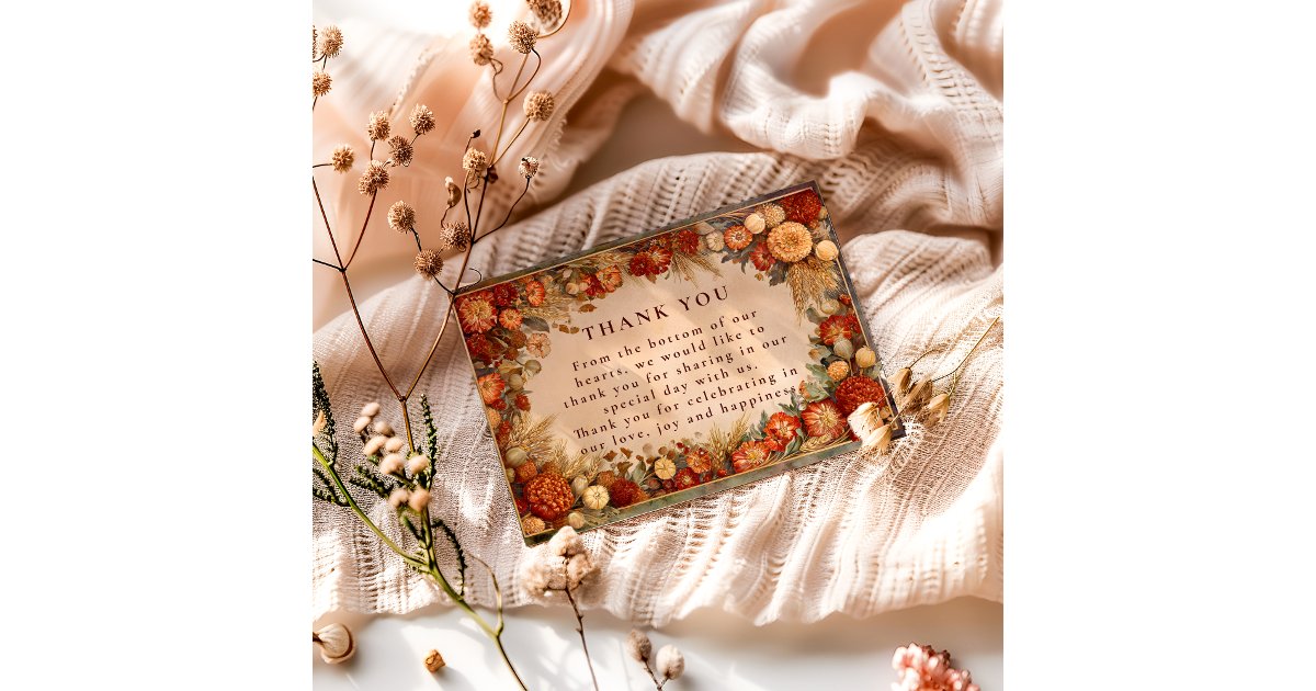 Autumn Harvest Floral Wedding Thank You Card | Zazzle