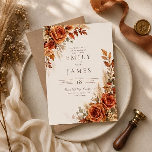 Autumn Harvest Florals Save the Date Invitation