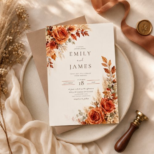 Autumn Harvest Florals Wedding Invitation