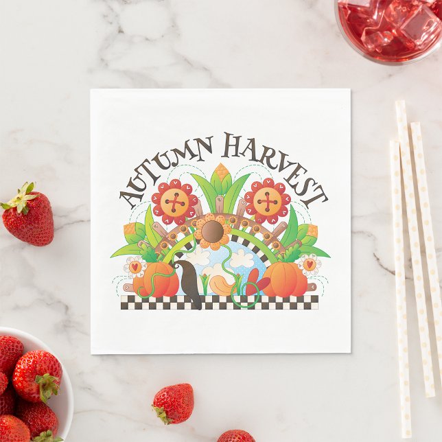 Autumn Harvest Folk Art Pumpkin and Sunflower Fall Napkins (Creator Uploaded)