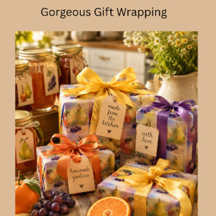 Autumn Harvest Fruit Wrapping Paper Apples Pears