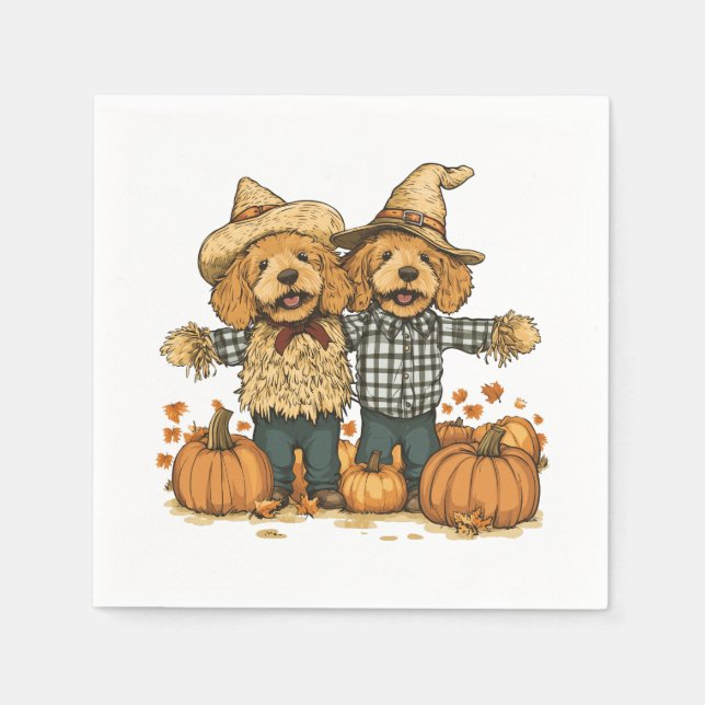 Autumn Harvest Goldendoodle Dogs Napkins (Front)