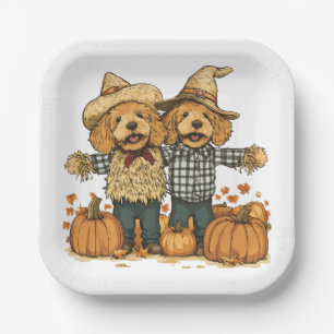 Autumn Harvest Goldendoodle Dogs Paper Plates
