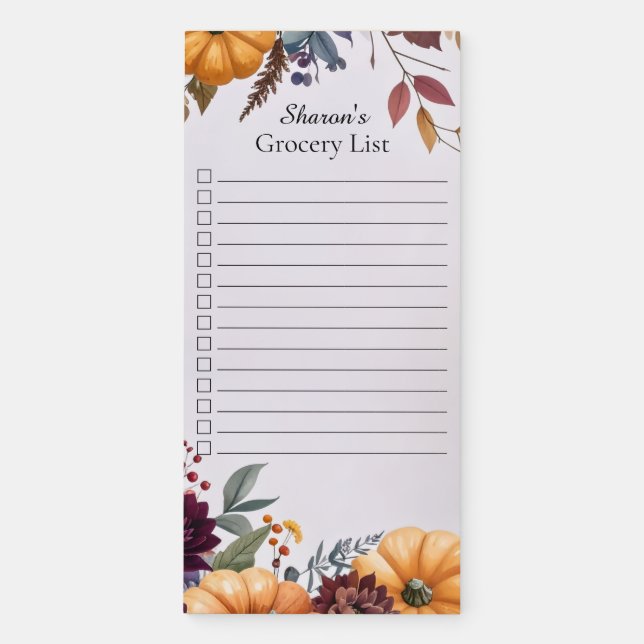 Autumn Harvest Grocery List Magnetic Notepad (Front)