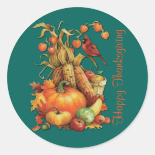 Autumn Harvest Happy Thanksgiving Green Stickers