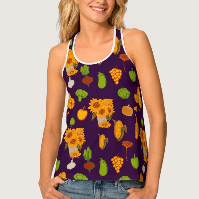 Autumn Harvest Healthy Veggie And Fruits Leggings Tank Top (Front)