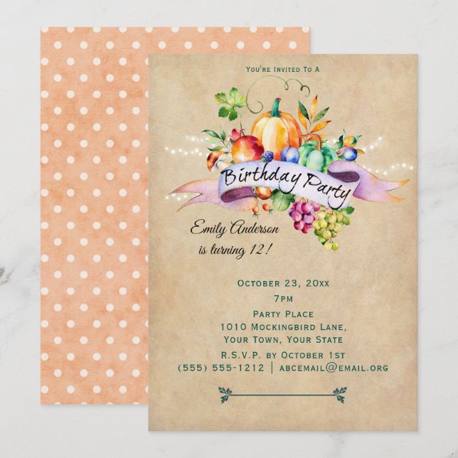 Autumn Harvest Lights Birthday Invitation (Front/Back)