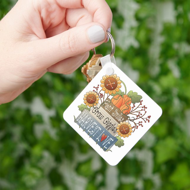 Autumn Harvest Love Sunflowers and Pumpkins Keychain (Creator Uploaded)