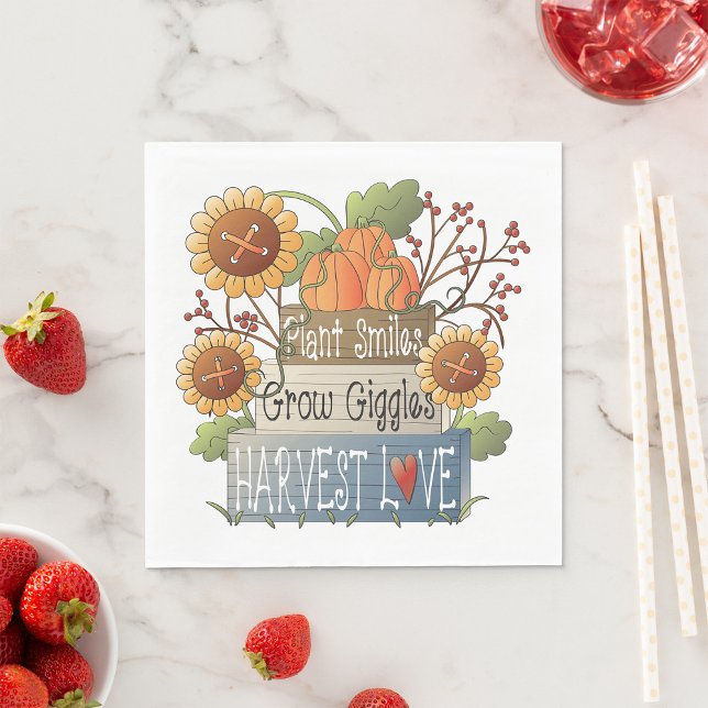 Autumn Harvest Love Sunflowers and Pumpkins Napkins (Creator Uploaded)