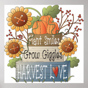 Autumn Harvest Love Sunflowers and Pumpkins Poster