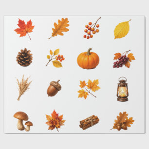 Autumn Harvest Maple Leaves Pumpkin Acorn Cozy Wrapping Paper