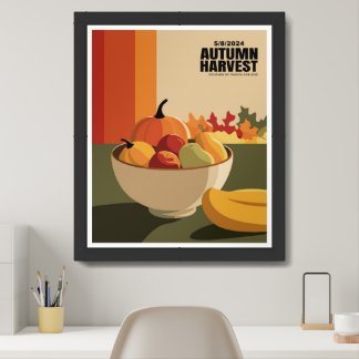 Autumn Harvest - Modern Fall Fruit and Pumpkins Po Framed Art