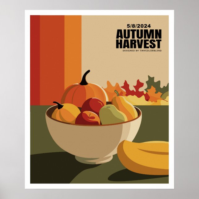 Autumn Harvest - Modern Fall Fruit and Pumpkins Po Poster (Front)