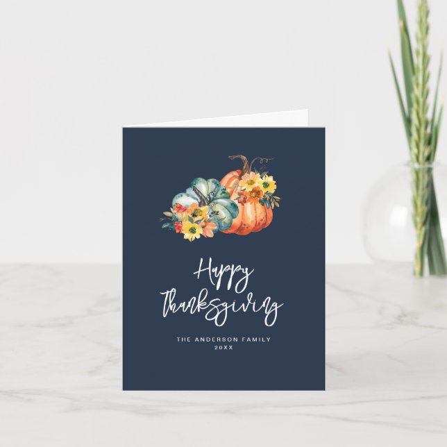 autumn harvest navy happy thanksgiving holiday card (Front)