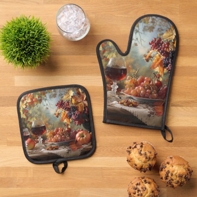 Autumn Harvest Oven Mitt & Pot Holder Set (Top Down)