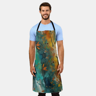 Autumn Harvest Paint Abstract Teal Rust Gold Apron