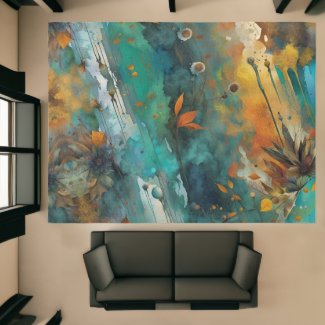 Autumn harvest paint Teal Rust Gold Abstract