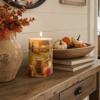 Autumn Harvest Pillar Candle Fall Decor Accent