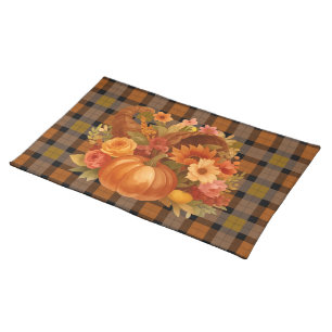 Autumn Harvest Plaid And Cornucopia  Cloth Placemat