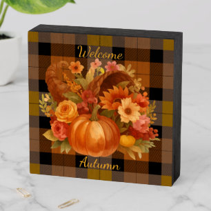 Autumn Harvest Plaid Wooden Box Sign