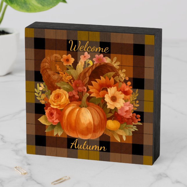 Autumn Harvest Plaid  Wooden Box Sign (In Situ Horizontal)