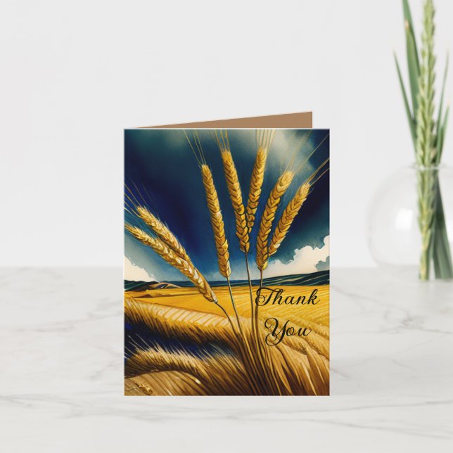 Autumn Harvest Prairie Gold Folded Thank You Card (Front)