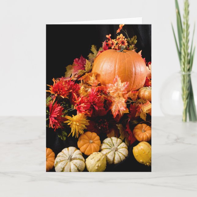 Autumn Harvest - Pumpkin and gourd still life Holiday Card (Front)