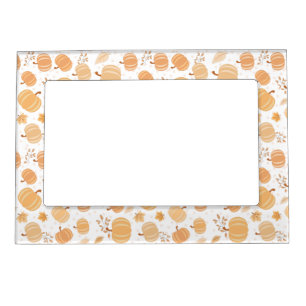 Autumn Harvest Pumpkin and Leaf Pastel Pattern Magnetic Frame