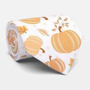 Autumn Harvest Pumpkin and Leaf Pastel Pattern Neck Tie