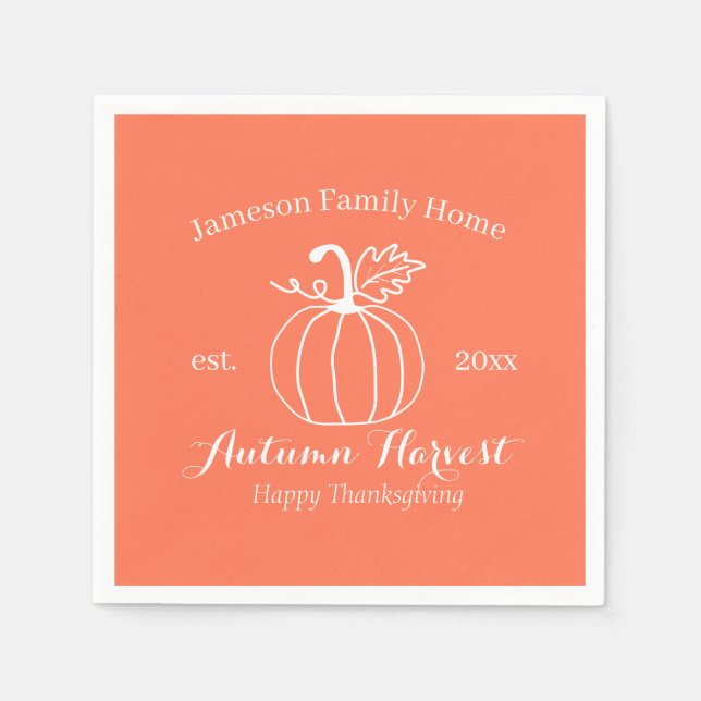 Autumn Harvest Pumpkin Family Home    Napkins (Front)