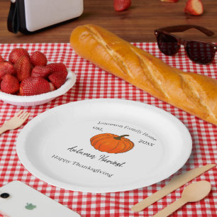 Autumn Harvest Pumpkin Family Thanksgiving Paper Plates