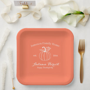 Autumn Harvest Pumpkin Family Thanksgiving Paper Plates