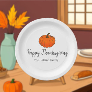 Autumn Harvest Pumpkin Family Thanksgiving Paper Plates