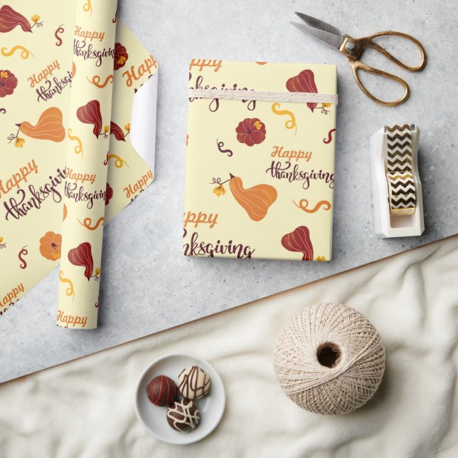 Autumn Harvest Pumpkin Happy Thanksgiving Seamless Wrapping Paper (Crafts)