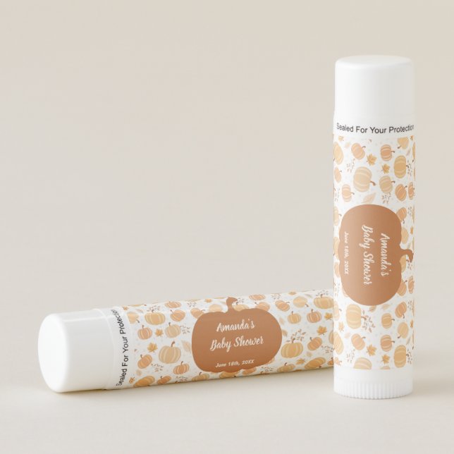 Autumn Harvest Pumpkin Pastel Baby Shower Lip Balm (Front)
