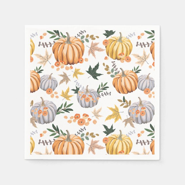 Autumn Harvest Pumpkin Pattern Thanksgiving Napkins (Front)